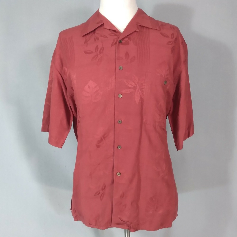 Cabana shirt men's large red short sleeve silk Floral Hawaiian Tiki Aloha